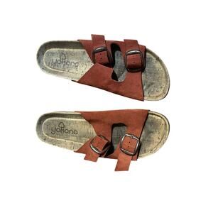 Vintage Yokono Women’s 9.5 Rust Leather Sandals Buckle Y2K Boho Surfer Girl GUC